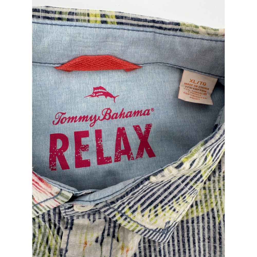 Tommy‎ Bahama Relax Mens XL Blue Striped Floral Tropical Short Sleeve Shirt - Picture 6 of 9
